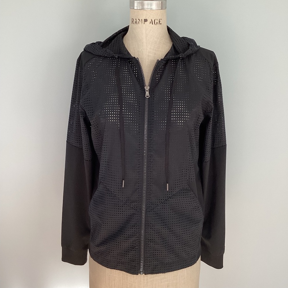 Champion Womens Black Perforated Hooded Windbreaker Size Small